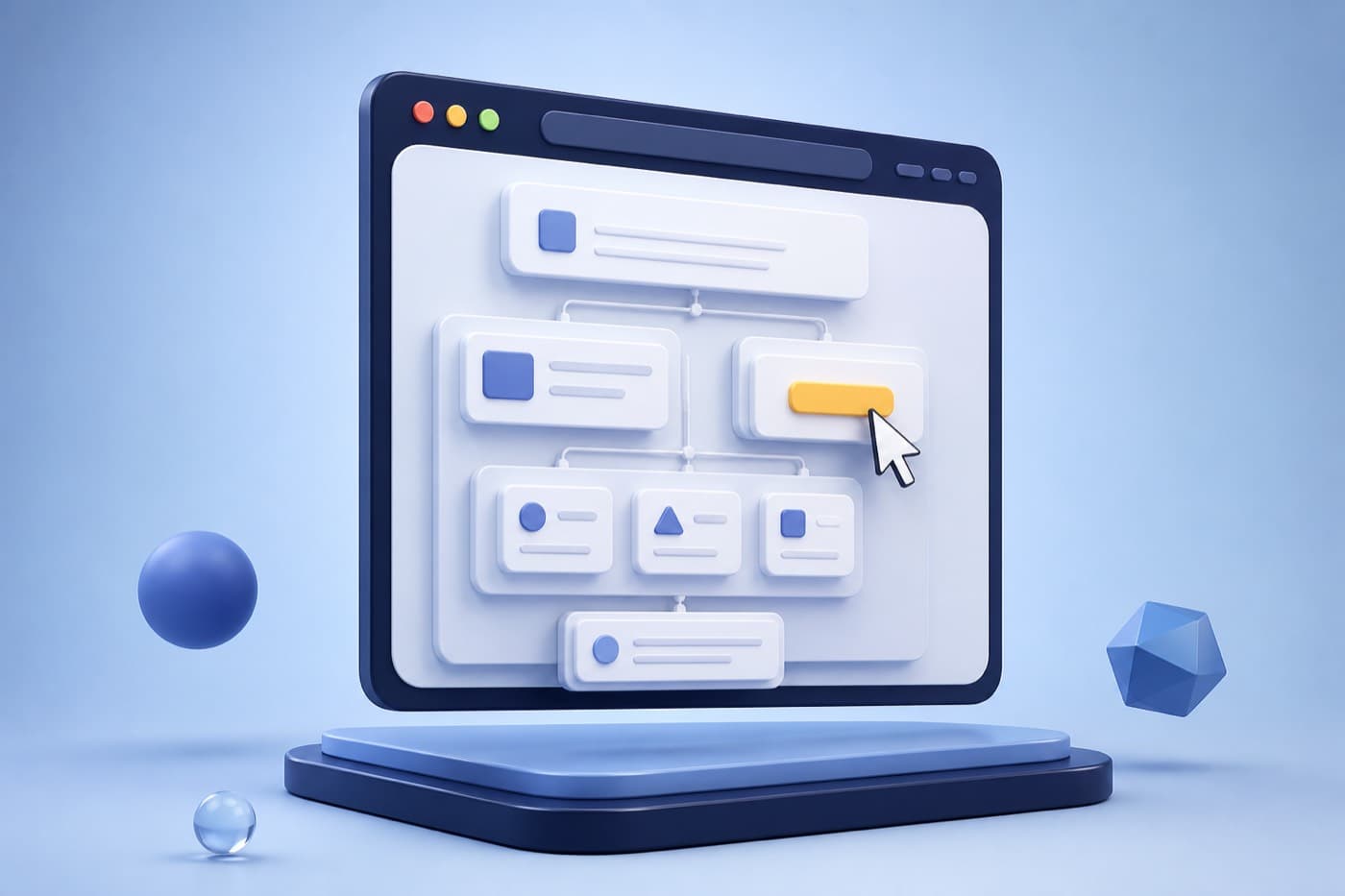 A browser frame with nested cards inside